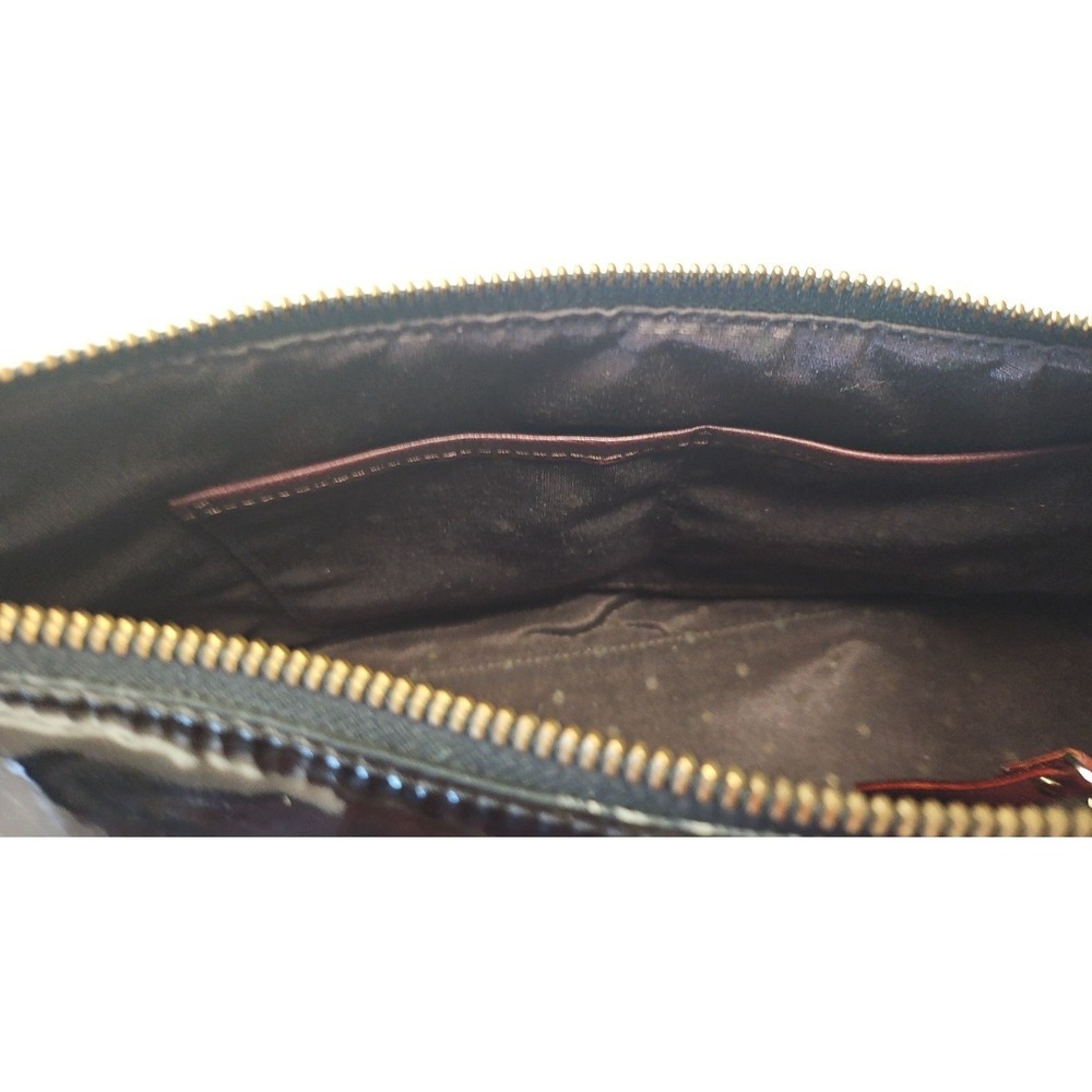 KATE SPADE GLOSSY PATENT LEATHER Med. BAG PURSE Black with Reddish Brown Corners - Picture 8 of 9